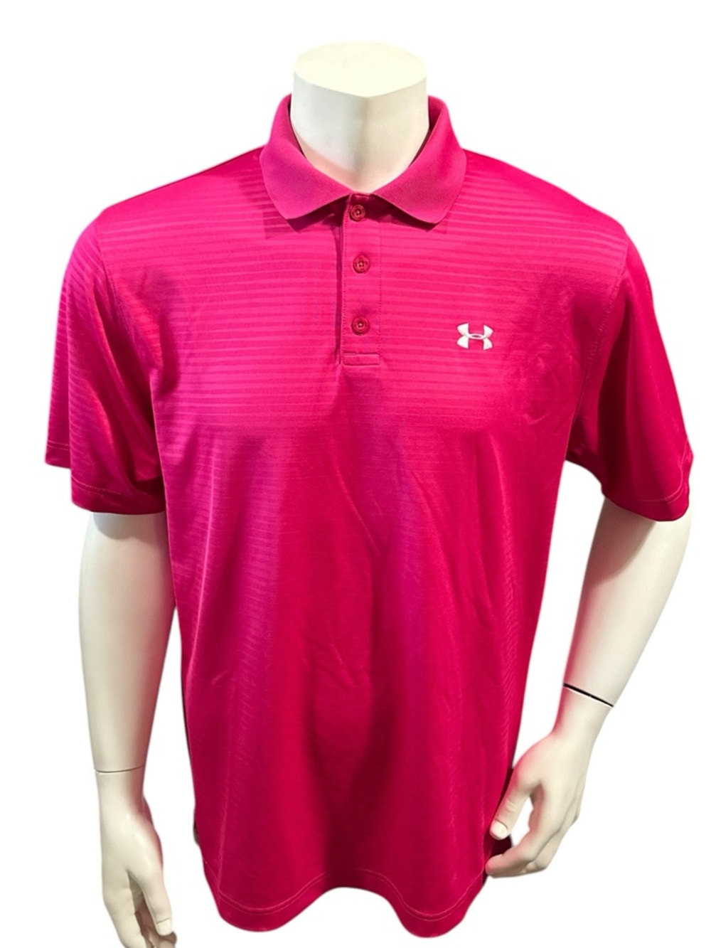 Under Armour Men’s Polo Shirt Striped Pink Logo Short Sleeve L